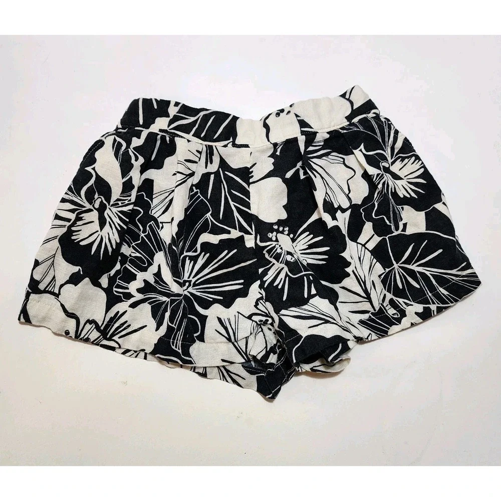 Gap Kids Linen Blend Tank & Shorts Set Youth Size 5 Black White Floral Summer